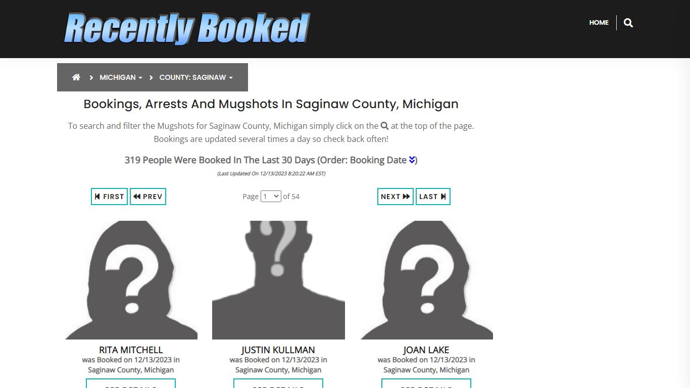 Bookings, Arrests and Mugshots in Saginaw County, Michigan